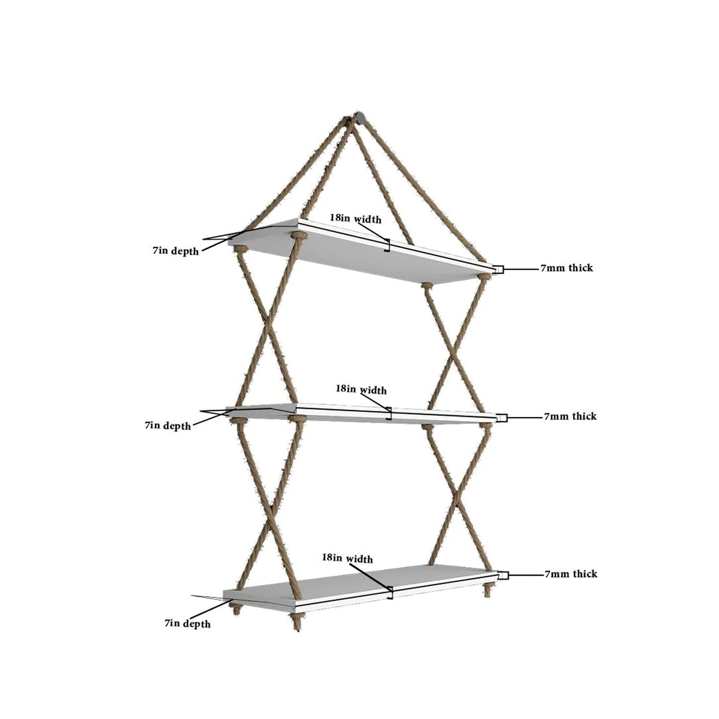 Cross Rope Wooden Wall Hanging Planter Shelf (White Color)
