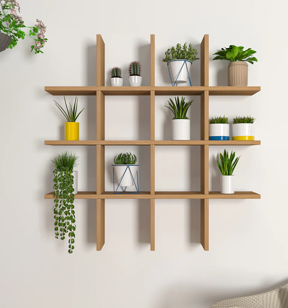 Aesthetic Block Designer Wall Shelf with Light Oak Finish
