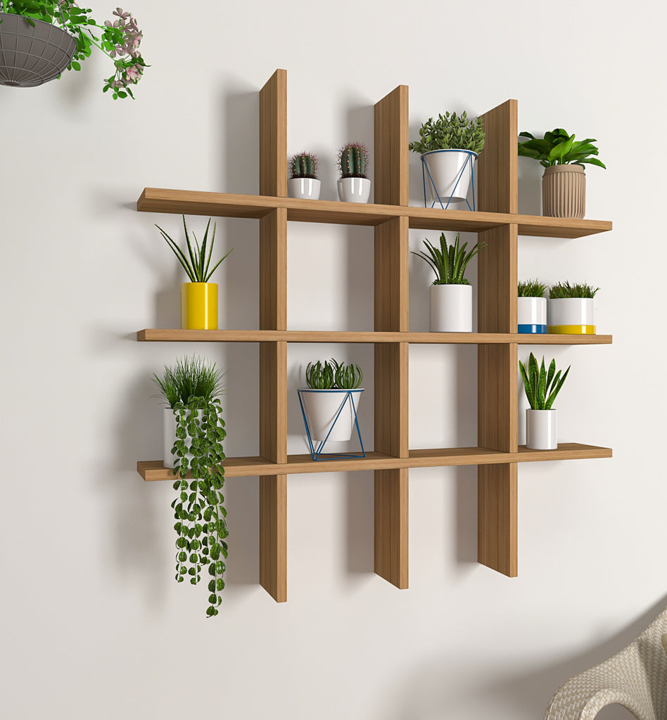 Aesthetic Block Designer Wall Shelf with Light Oak Finish