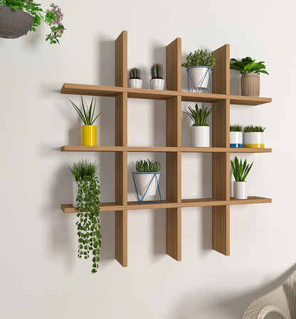 Aesthetic Block Designer Wall Shelf with Light Oak Finish