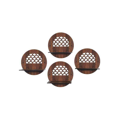 Circular Modern Shelves with Walnut Finish Set of Four