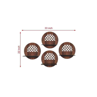 Circular Modern Shelves with Walnut Finish Set of Four