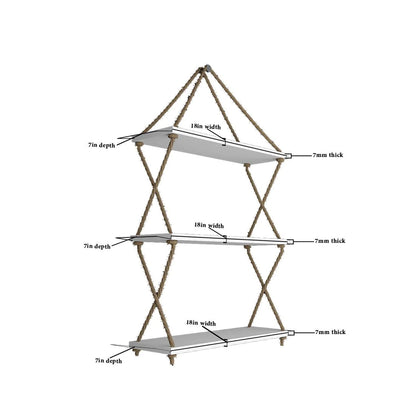Cross Rope Wooden Wall Hanging Planter Shelf (White Color)