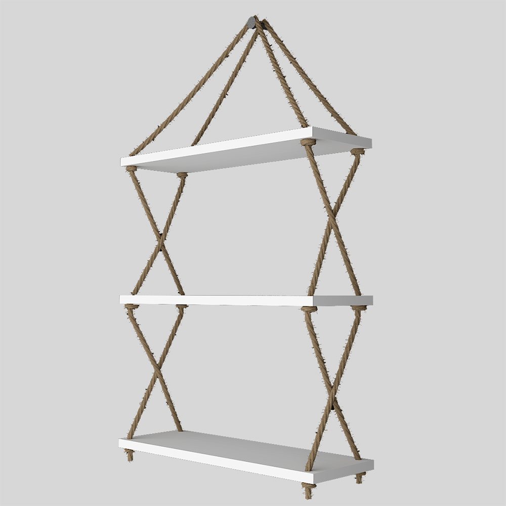 Cross Rope Wooden Wall Hanging Planter Shelf (White Color)
