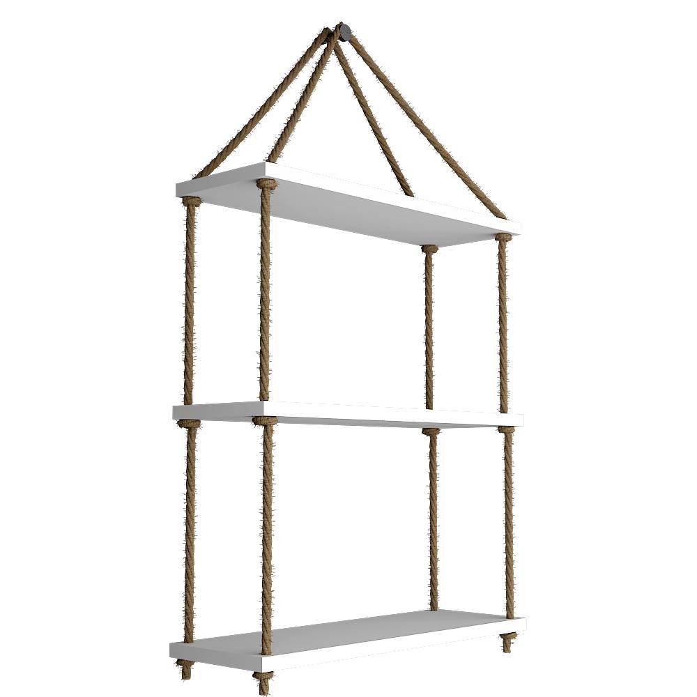 Planter Shelf Wooden Wall Hanging with Rope (White Color)