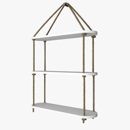 Wooden Wall Hanging Planter Shelf with Rope Three Layer (White Color)