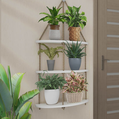 Wooden Wall Hanging Planter Shelf with Rope Three Layers(White)