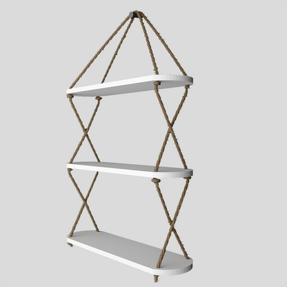 Wooden Wall Hanging Planter Shelf, Cross Rope with Three Layer (White Color)